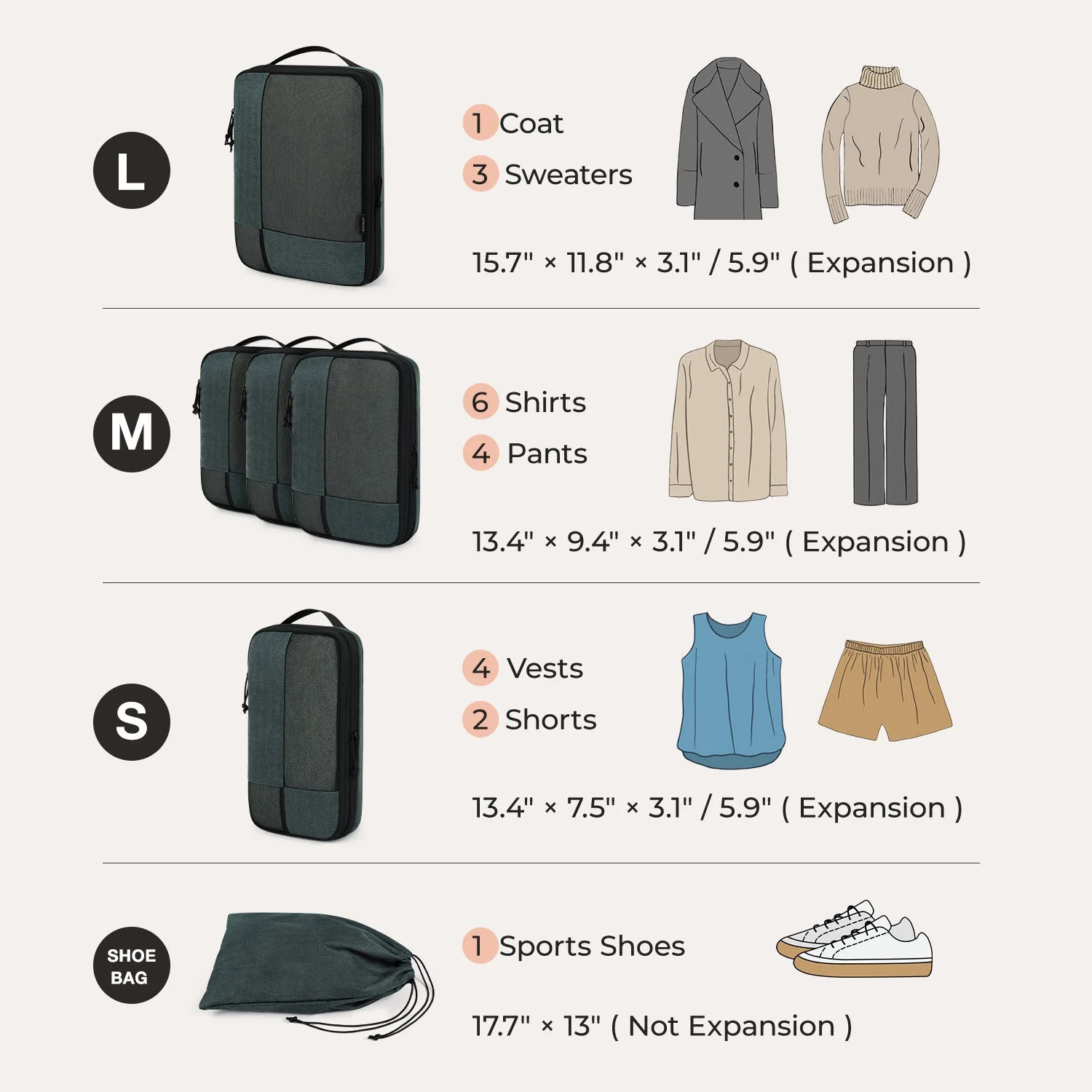 6PCS Compression Travel Packing Cubes for Suitcases - Image 14