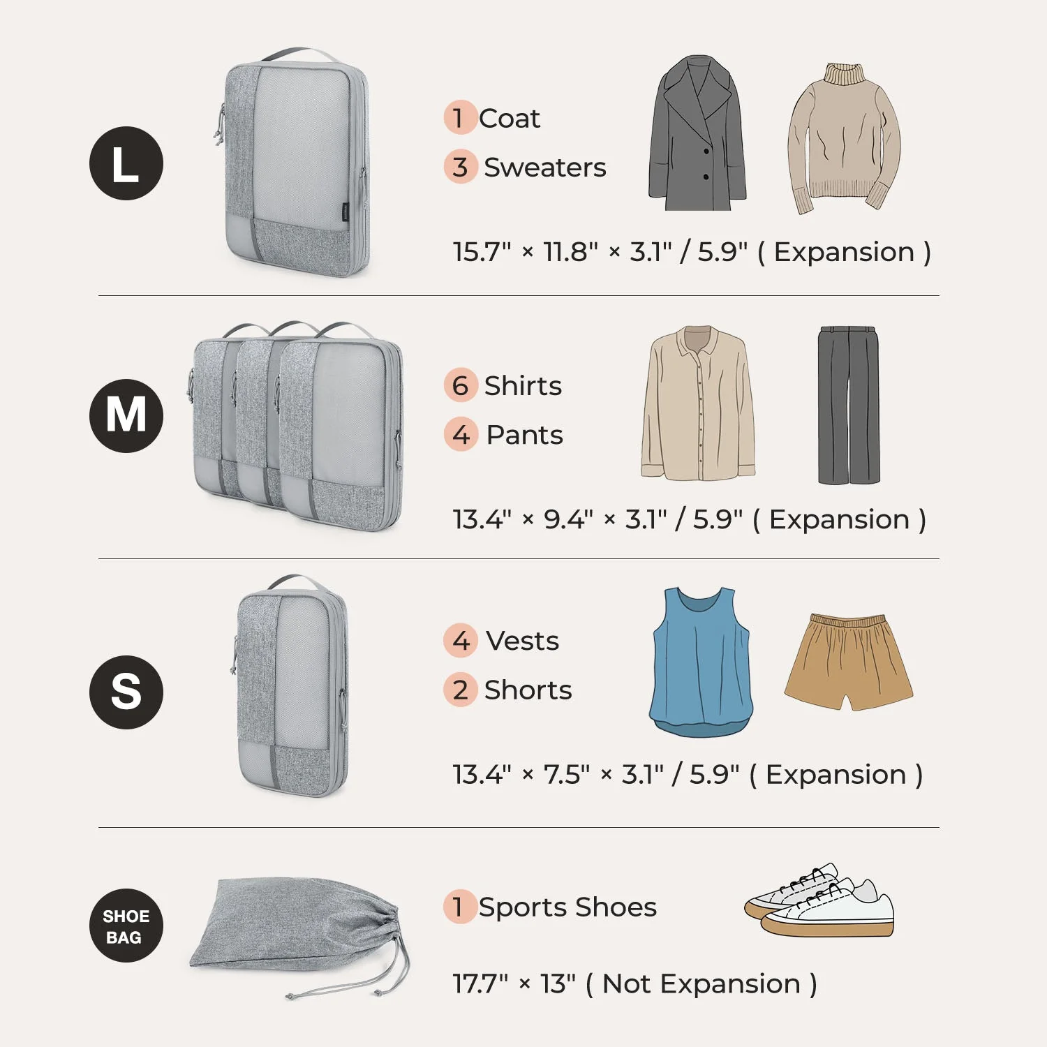 6PCS Compression Travel Packing Cubes for Suitcases - Image 24
