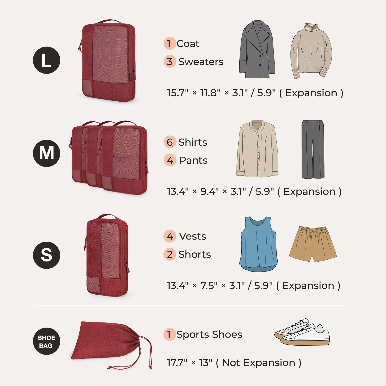 6PCS Compression Travel Packing Cubes for Suitcases - Image 35