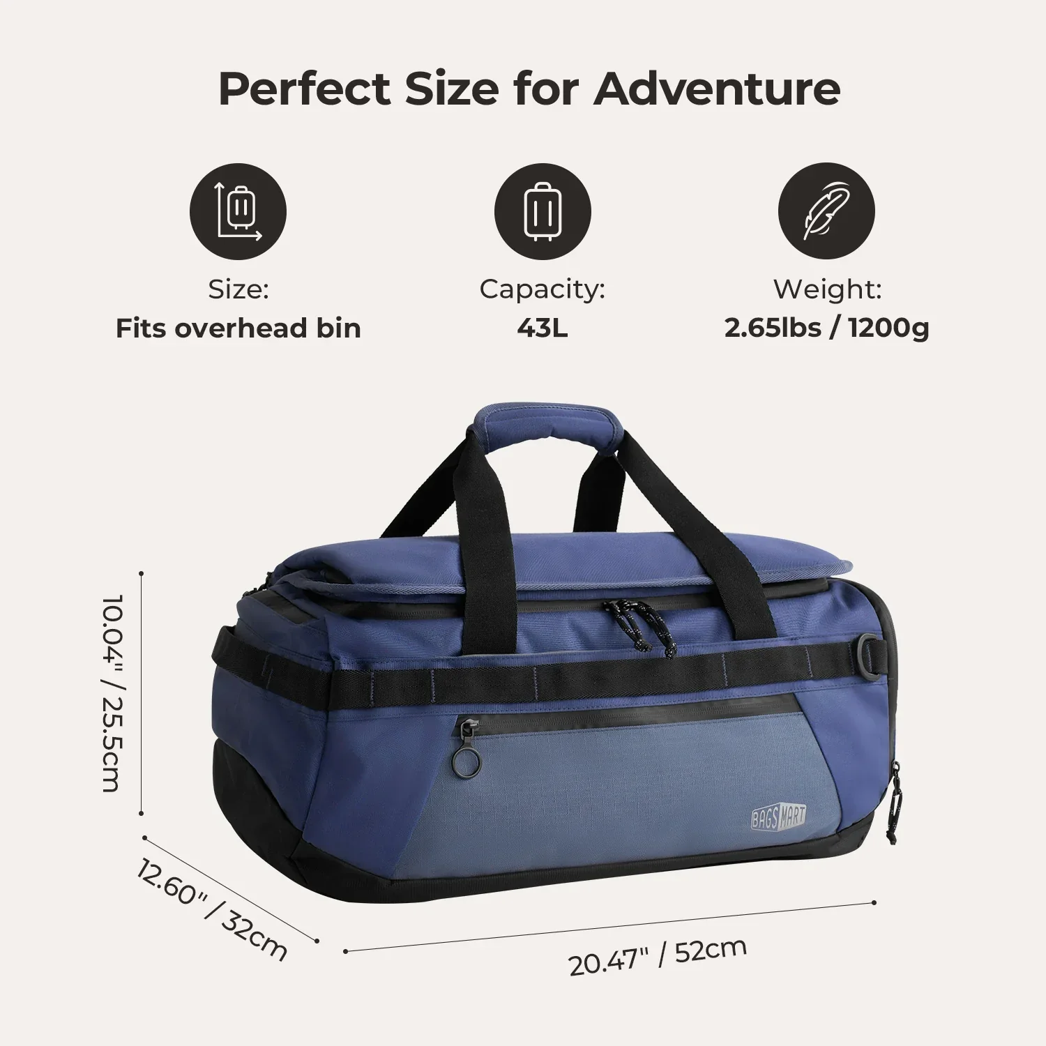 Paz 43L Carry On Travel Duffle Backpack - Image 53